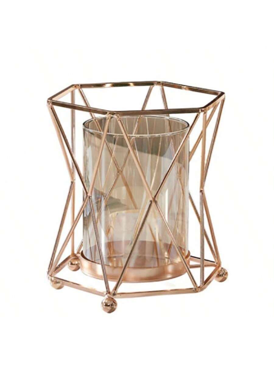 gold metal flower vase