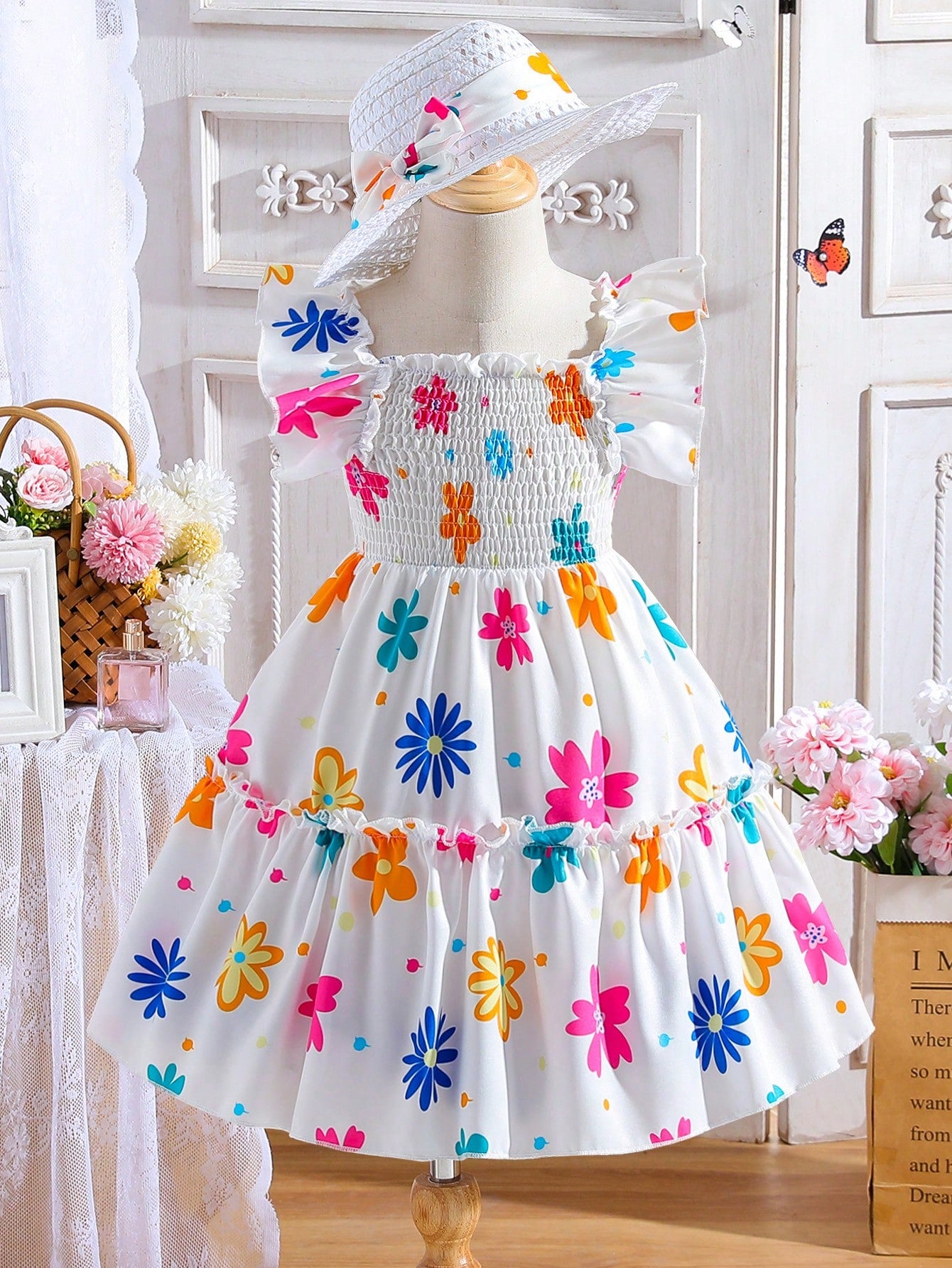 floral ruffle midi dress​

