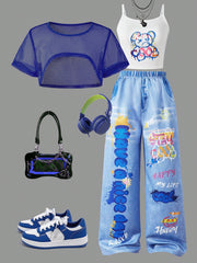 Blue mesh crop top