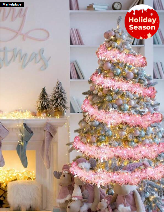 26FT Christmas Tinsel Garland Metallic Tinsel Twist Garland Glitter Foil Garland Decoration