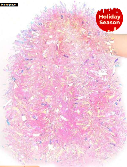 26FT Christmas Tinsel Garland Metallic Tinsel Twist Garland Glitter Foil Garland Decoration