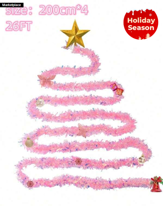26FT Christmas Tinsel Garland Metallic Tinsel Twist Garland Glitter Foil Garland Decoration