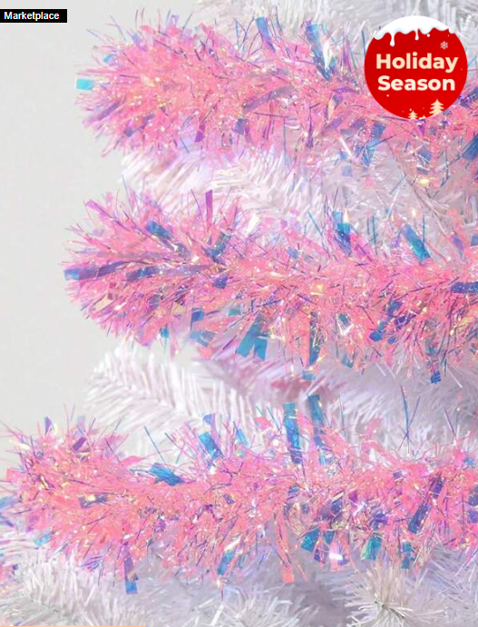 26FT Christmas Tinsel Garland Metallic Tinsel Twist Garland Glitter Foil Garland Decoration