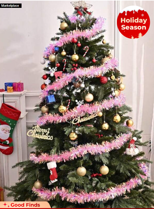 26FT Christmas Tinsel Garland Metallic Tinsel Twist Garland Glitter Foil Garland Decoration